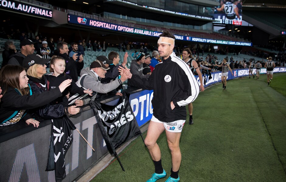 Mayes-injured-main.png Port Adelaide held on to win its Second Semi Final clash against Glenelg despite losing Sam Mayes to a concussion during the game. - Port Adelaide Magpies